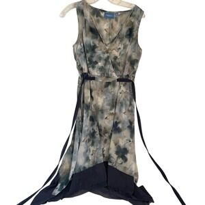 Simply Vera Vera Wang Floral Watercolor V Neck Sleeveless Tie Midi Dress Size S